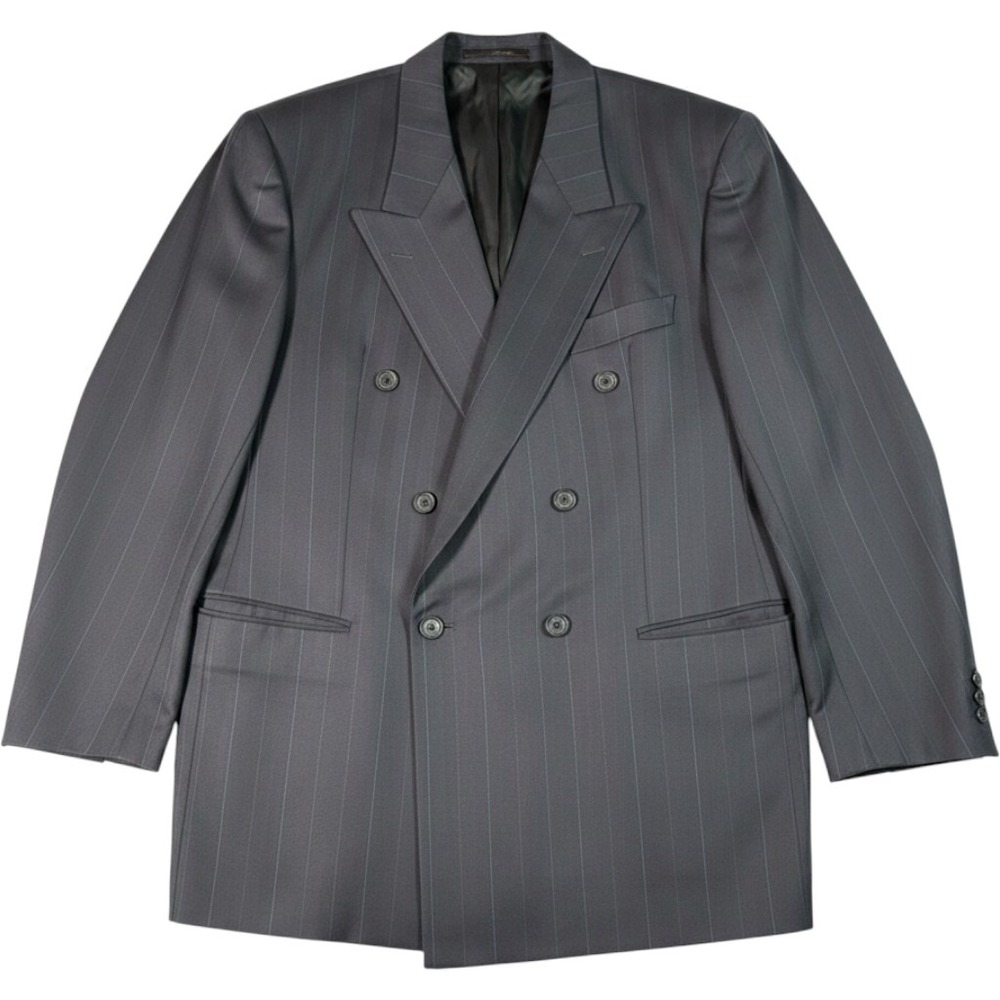 BOSS Hugo Boss Double Breasted Blazer Mens 44R Gray Pinstripe Wool Cashmere
